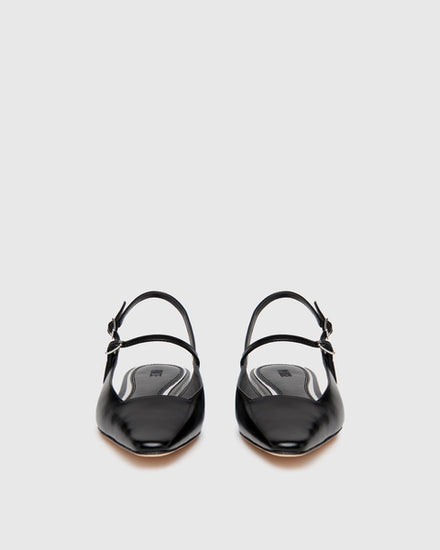 flat pointed square tor slingback mary jane black shoes front view