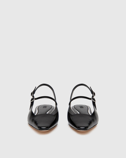 flat pointed square tor slingback mary jane black shoes front view