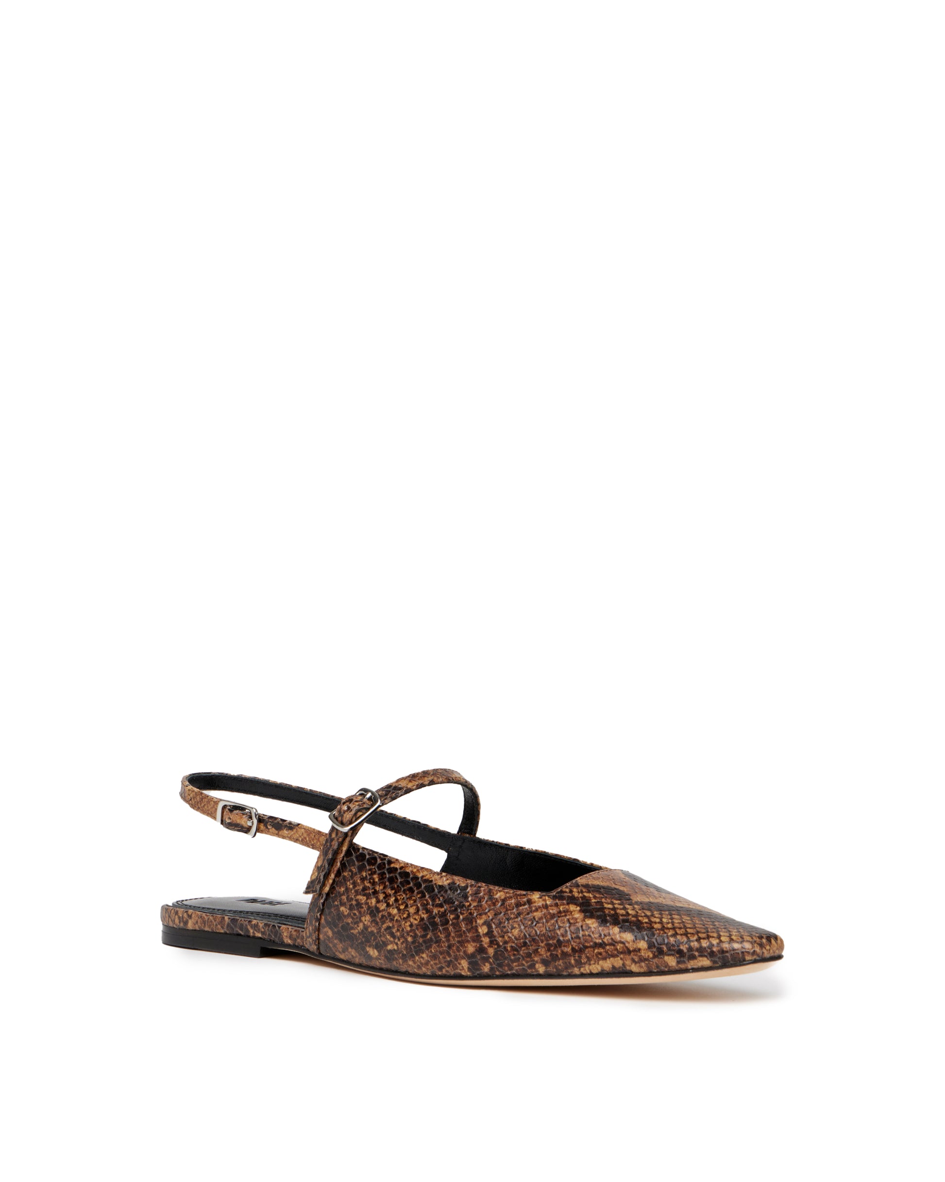 brown snake print slingback flats front view