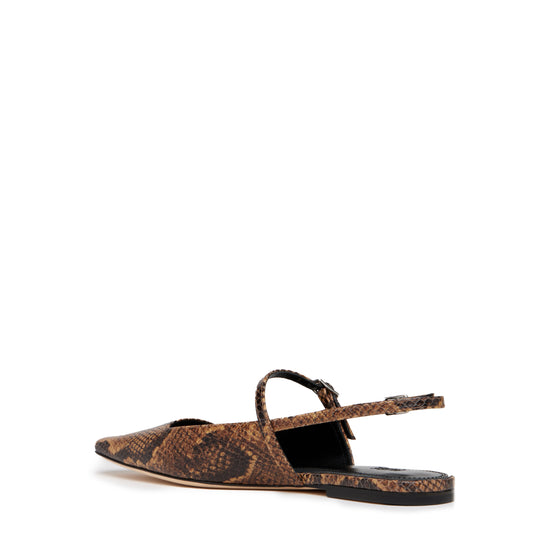 brown snake print slingback flats rear view