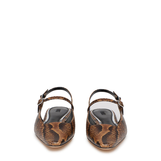 brown snake print slingback flats front view
