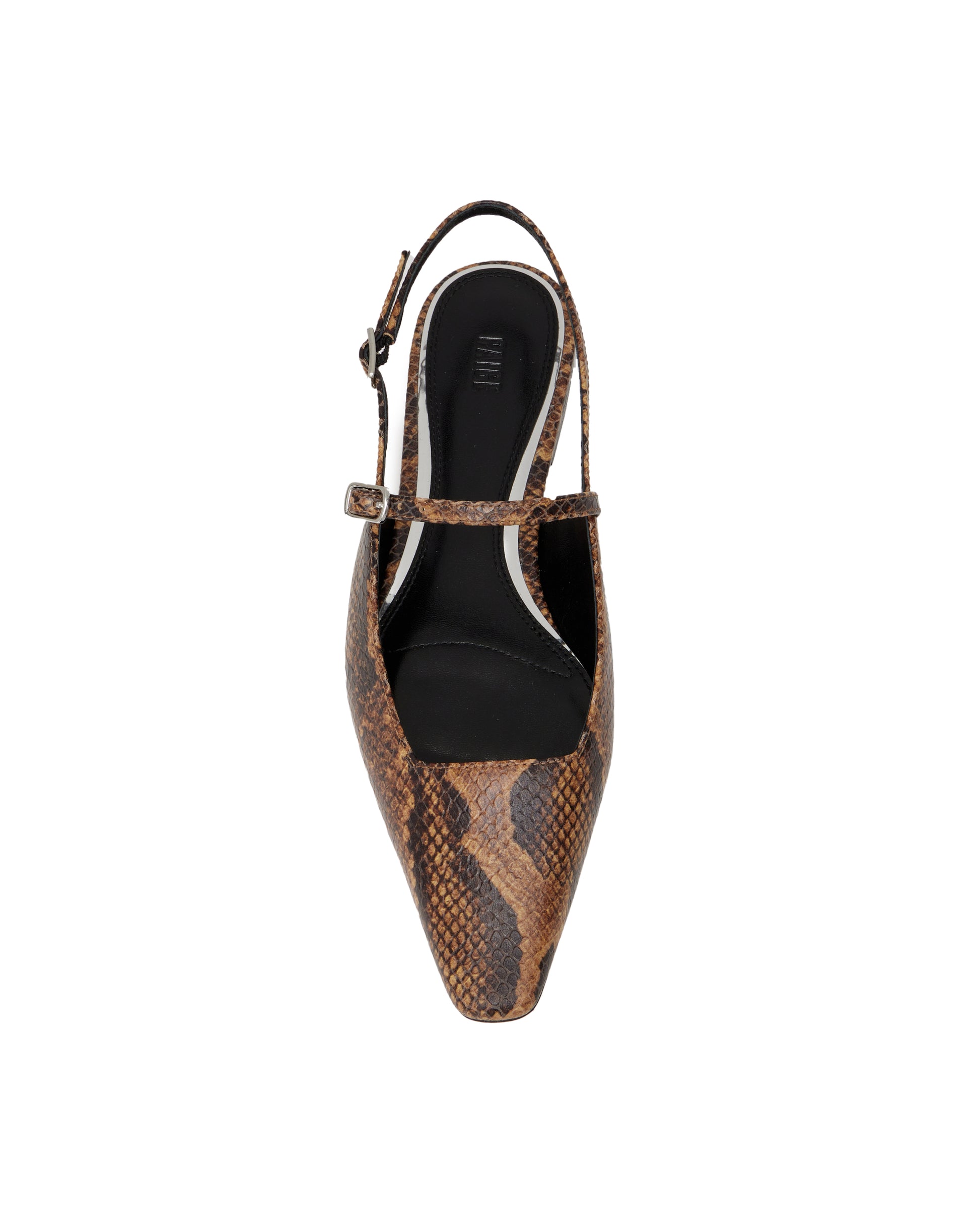 brown snake print slingback flats birds eye view