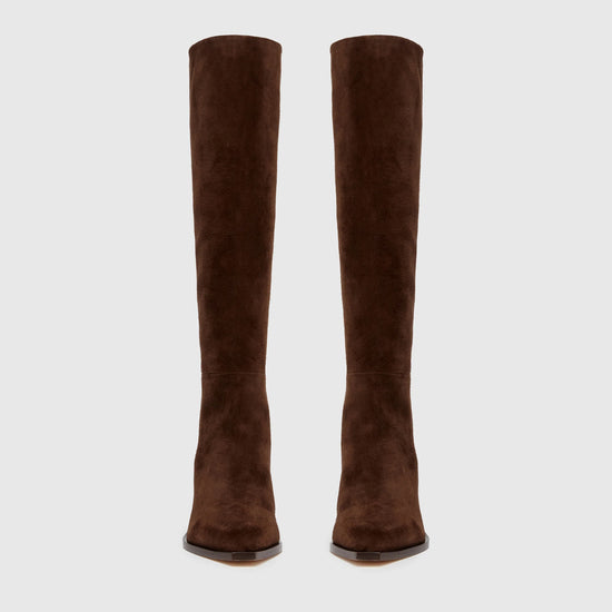 Pair of chocolate brown suede boots