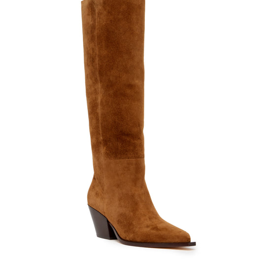 tan suede cowboy style boots front