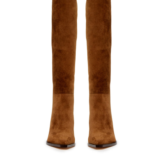 tan suede cowboy style boots front