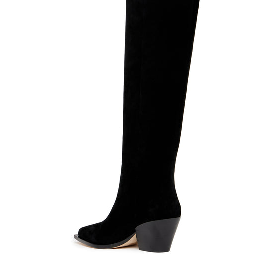 black suede western style boots rear