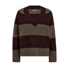 v neck dark bordeaux and taupe stripe jumper with rib detailing from mos mosh