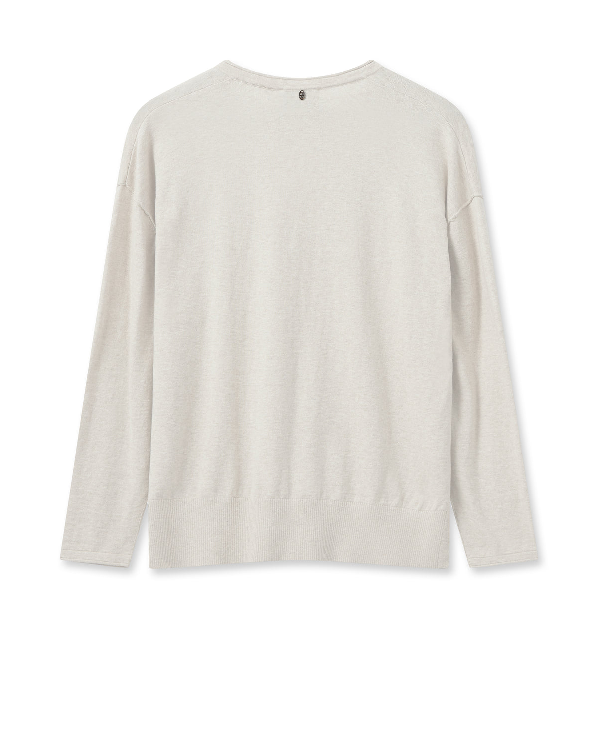 Off-white V neck lightweight jumper with long sleeves dipped hem side splits and rolled edges