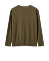 Khaki lightweight V neck jumper with long sleeves and dipped hem with side splits