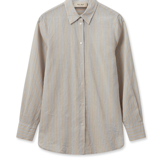 Pale stripe linen and cotton blend shirt with classic collar and long sleeves