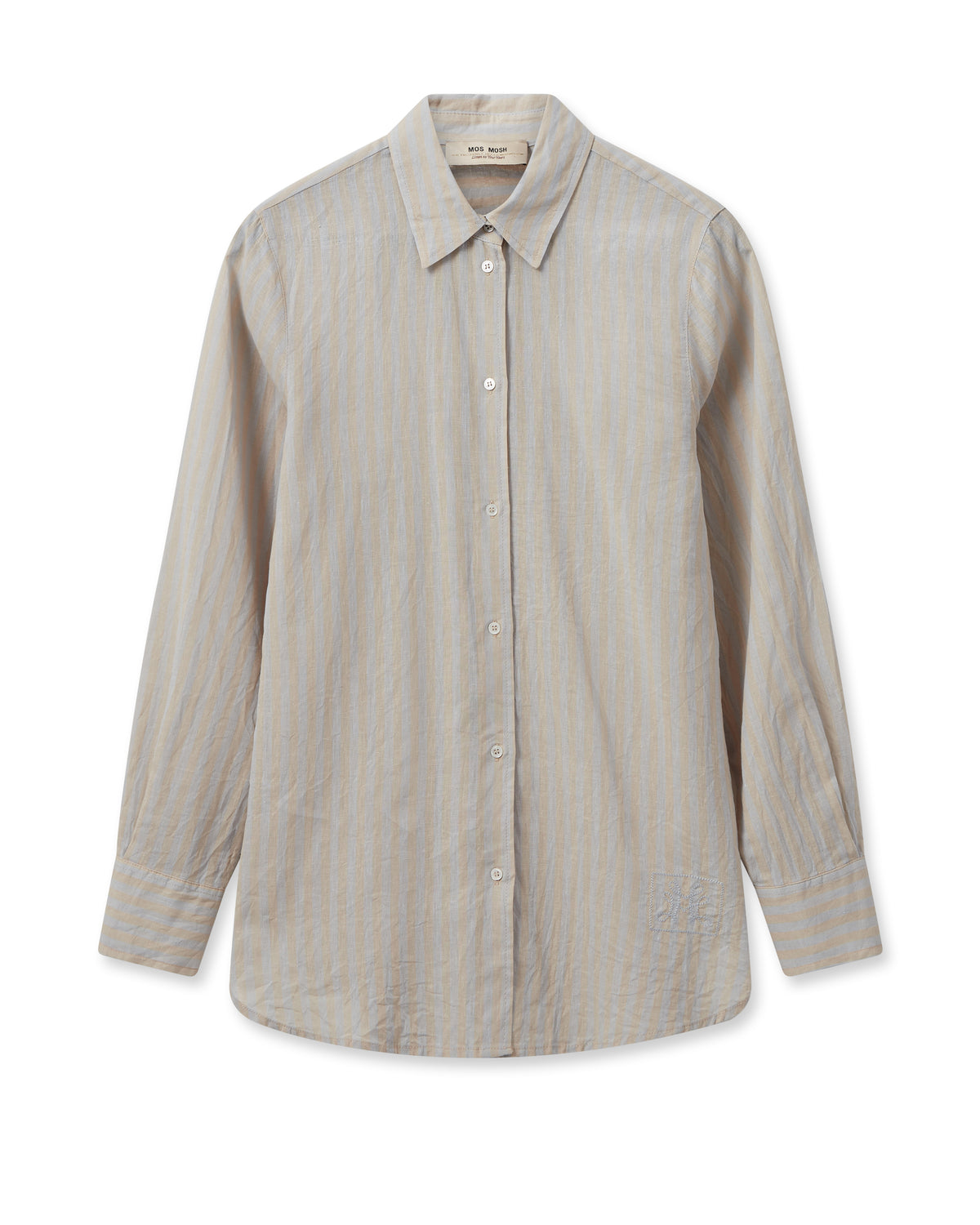 Pale stripe linen and cotton blend shirt with classic collar and long sleeves
