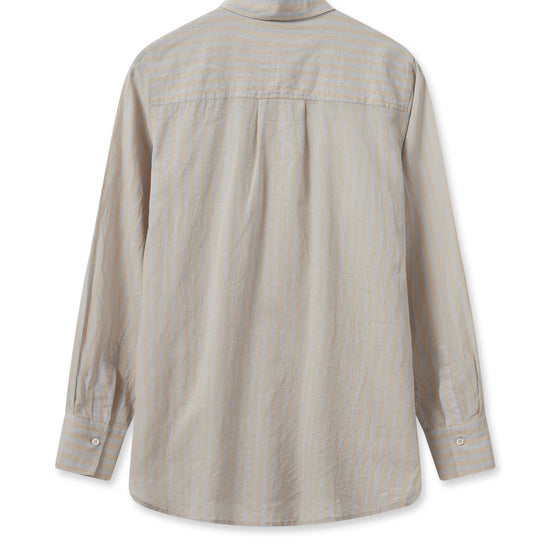 Pale stripe linen and cotton blend shirt with classic collar and long sleeves