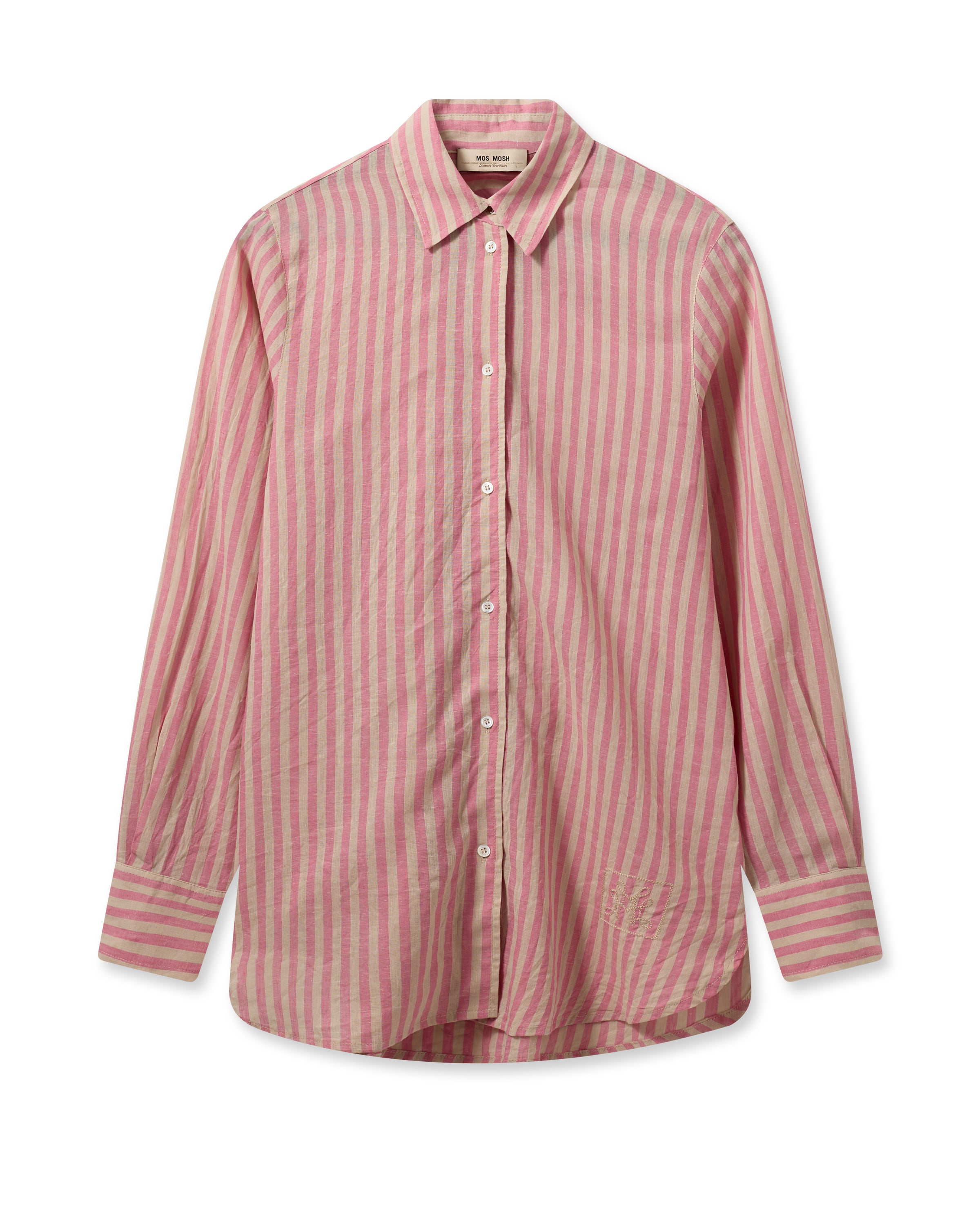 Pink and taupe striped shirt in cotton and linen blend