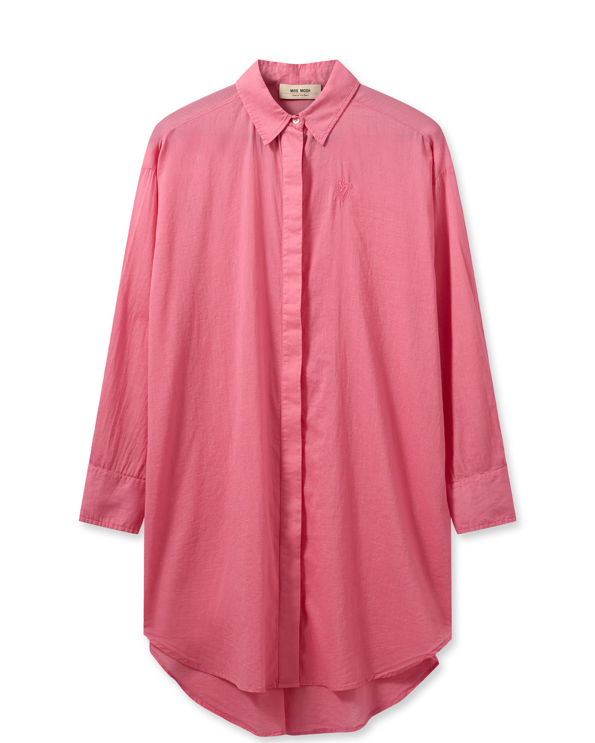 Long line pink voile shirt with shaped hem