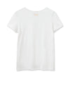 White V neck short sleeved tee with three button fastenings at the base of the V neckline