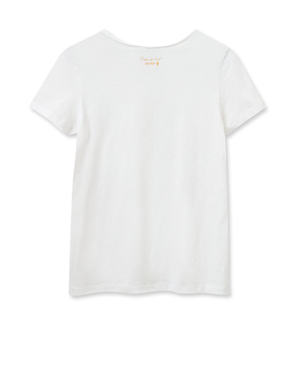White V neck short sleeved tee with three button fastenings at the base of the V neckline