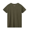 Khaki green cotton tee wiht v neck and three button fastening rear view