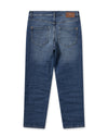 Mid rise tapered jeans with stone wash and whiskering