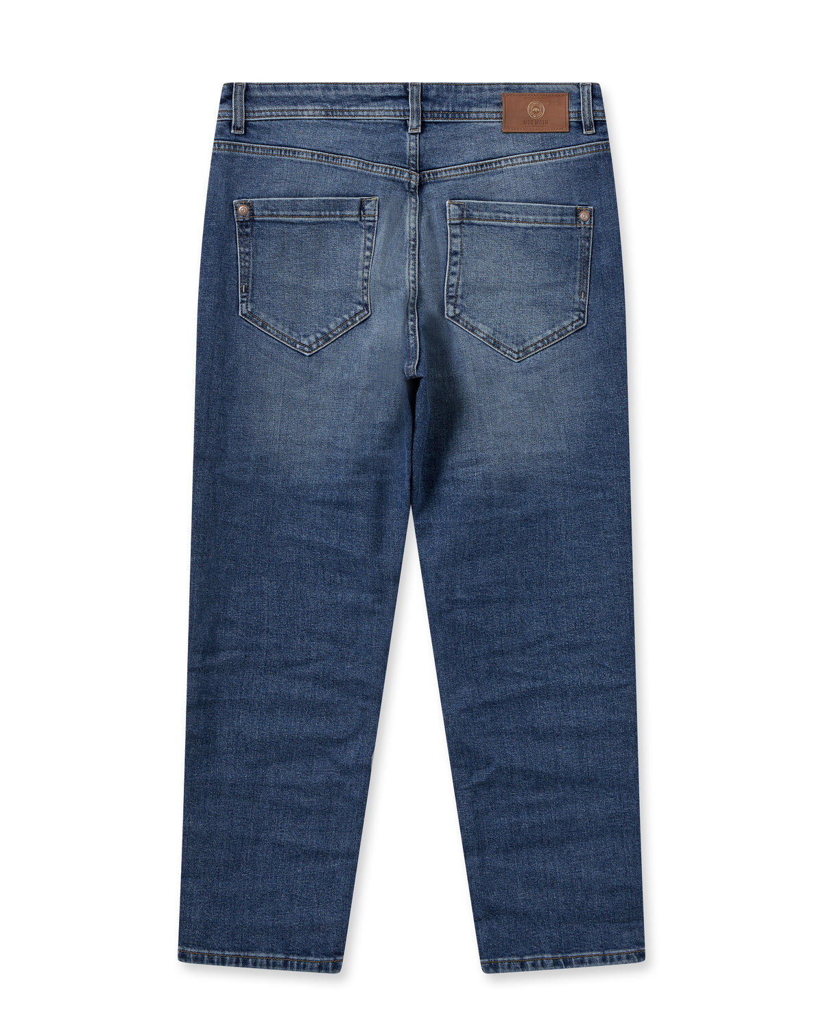 Mid rise tapered jeans with stone wash and whiskering