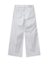 White wide leg jeans with gold button detailing at the pockets