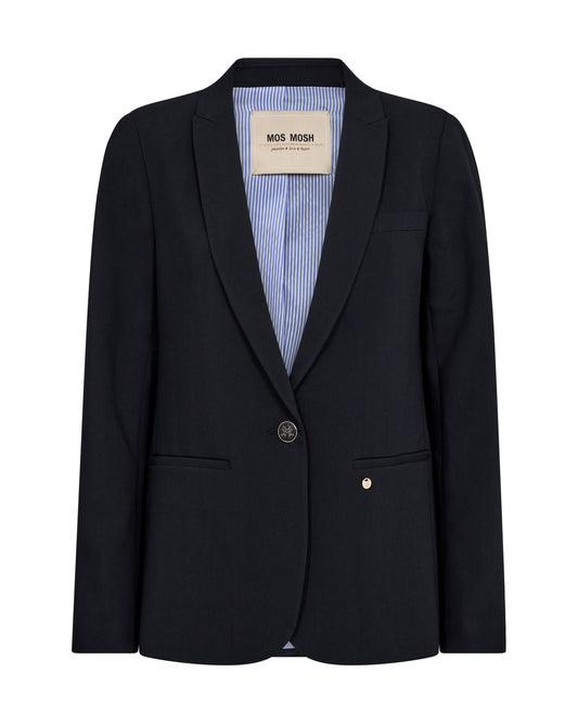 navy blazer with stripy blue interior