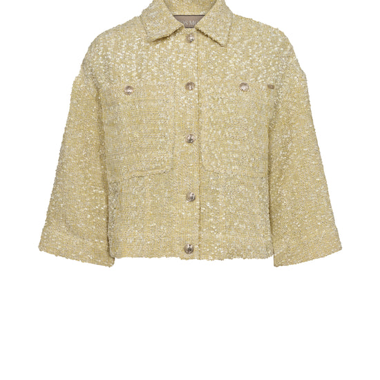 Pale yellow boucle boxy jacket with collar