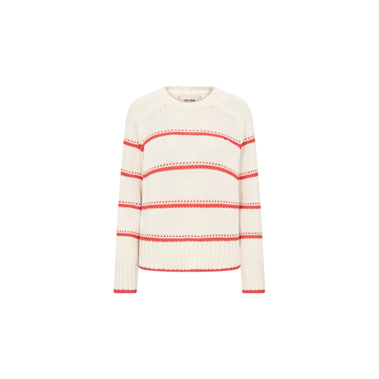 cream jumper with orange stripes on plain background 