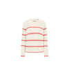 cream jumper with orange stripes on plain background 