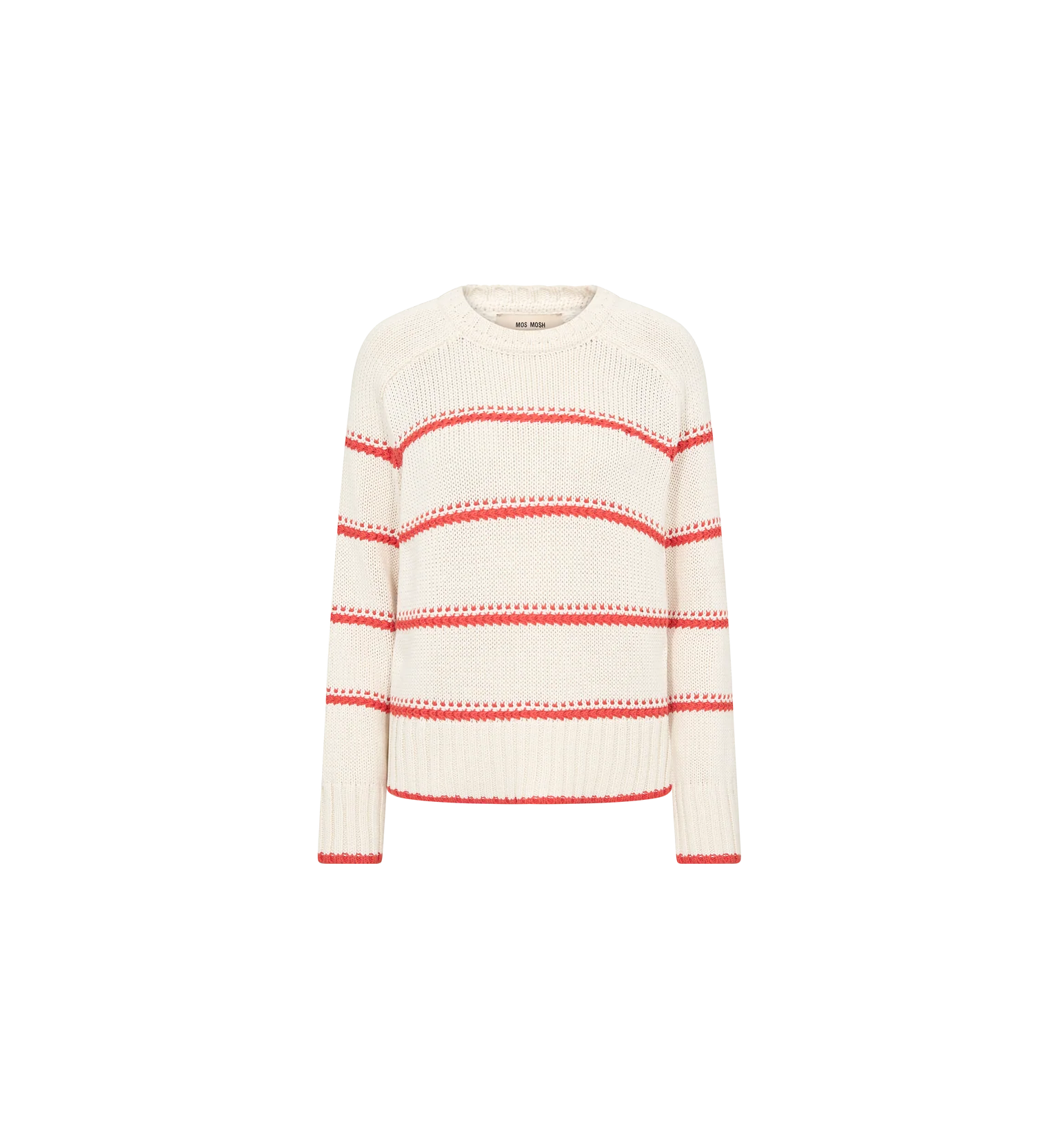 cream jumper with orange stripes on plain background 