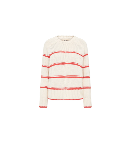 cream jumper with orange stripes on plain background 