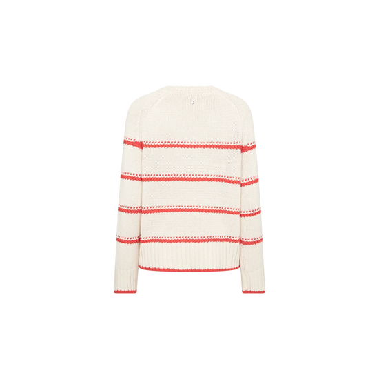 cream jumper in reverse with orange stripes on plain background
