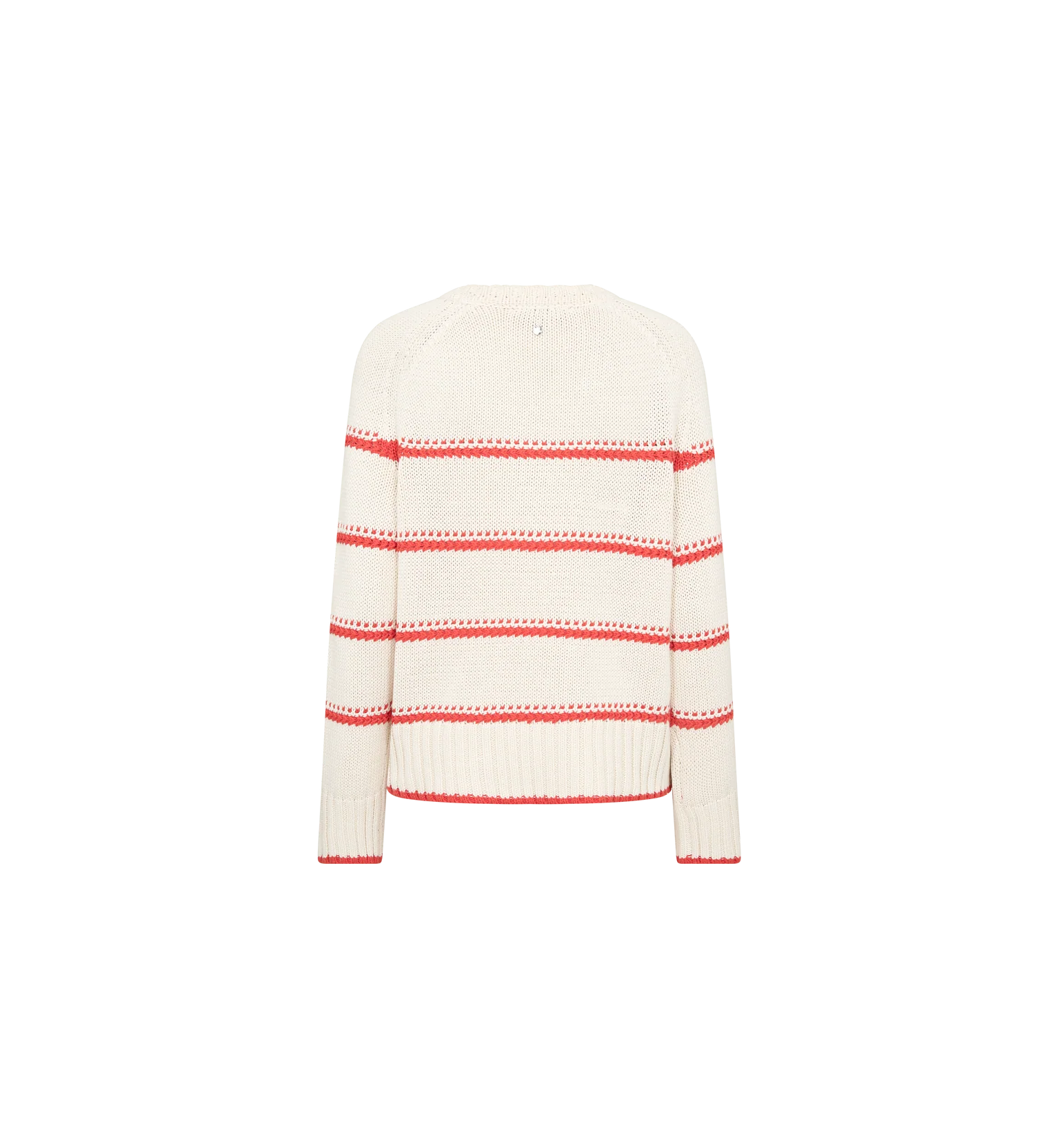 cream jumper in reverse with orange stripes on plain background