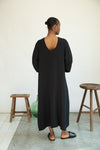 Rear view of black organic cotton dress from Beaumont Organics