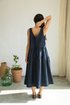 Dark navy organic cotton dress from Beaumont Organics rear view