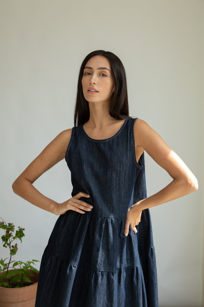 Dark navy organic cotton dress from Beaumont Organics