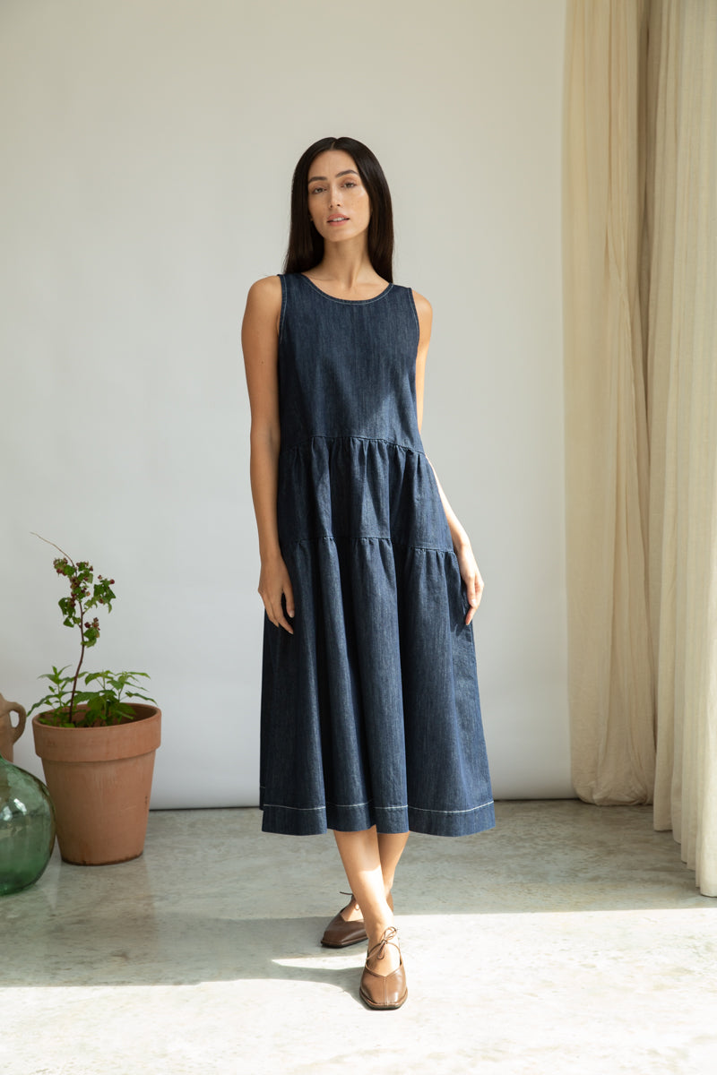 Dark navy organic cotton dress from Beaumont Organics