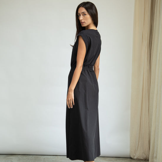 Black organic cotton dress from Beaumont Organics rear view