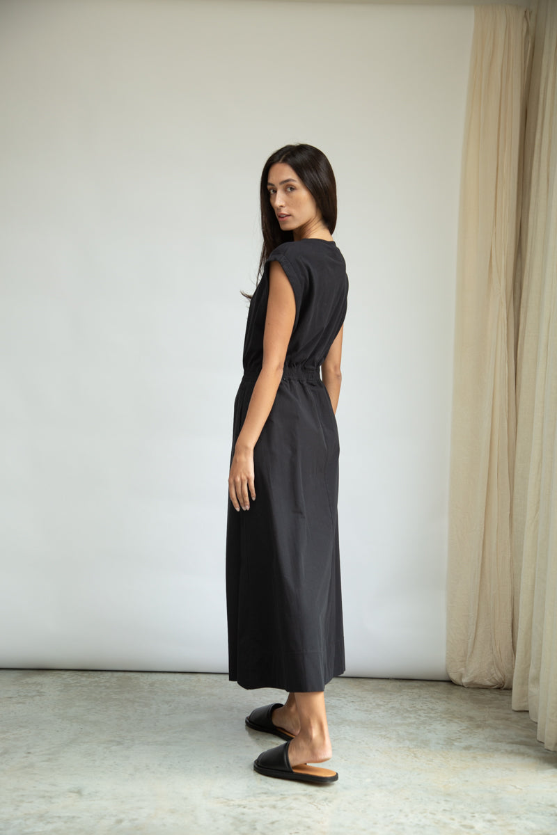 Black organic cotton dress from Beaumont Organics rear view