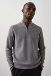 dark grey quarter zip jumper with ribbed hem, cuffs and neck