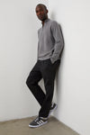 dark grey quarter zip jumper with ribbed hem, cuffs and neck