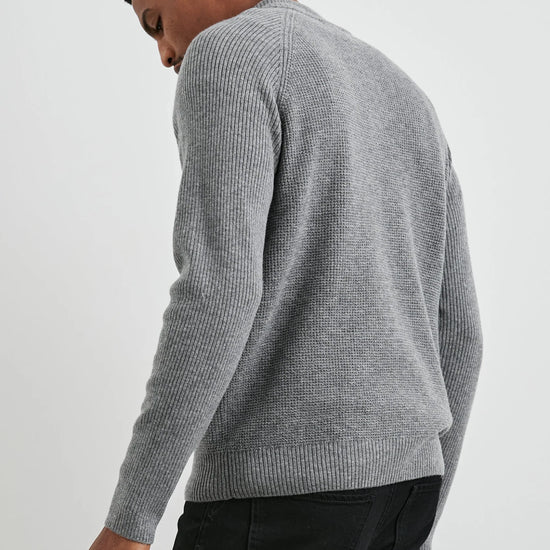 dark grey quarter zip jumper with ribbed hem, cuffs and neck rear view