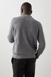 dark grey quarter zip jumper with ribbed hem, cuffs and neck rear view