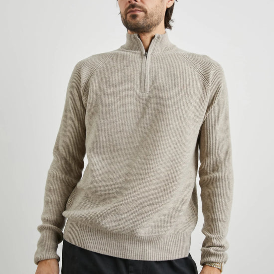 oat quarter zip jumper with ribbed cuffs, hem and neck