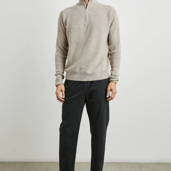 oat quarter zip jumper with ribbed cuffs, hem and neck