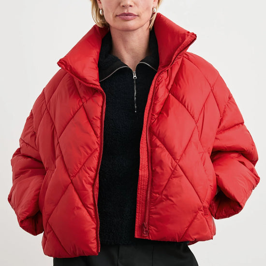 cropped red puffer jacket