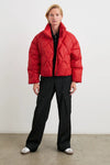 cropped red puffer jacket model shot