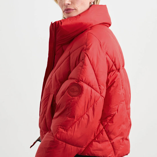 cropped red puffer jacket side view 