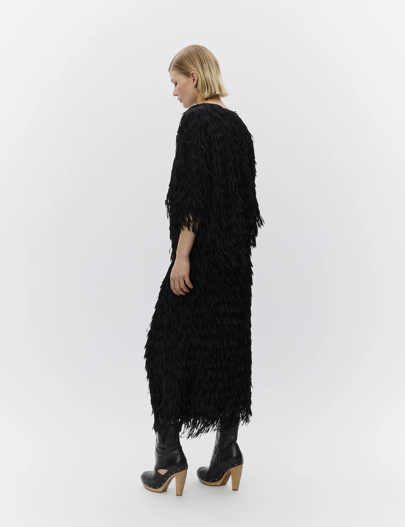 black fringe midi skirt from day birger rear view