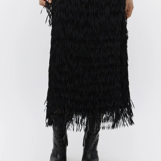 black fringe midi skirt from day birger model shot