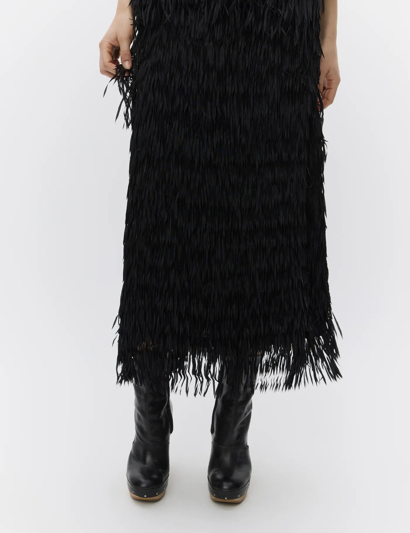 black fringe midi skirt from day birger model shot